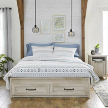 Load image into Gallery viewer, Queen Farmhome Platform Bed with Storage Drawers in Off-White Wood Finish