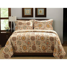 Load image into Gallery viewer, King Retro Moon Shaped Floral Medallion Reversible 3 Piece Quilt Set