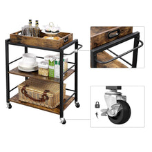 Load image into Gallery viewer, Farmhouse 3-Tier Kitchen Microwave Cart with Serving Tray on Wheels