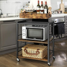 Load image into Gallery viewer, Farmhouse 3-Tier Kitchen Microwave Cart with Serving Tray on Wheels