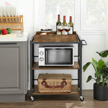 Load image into Gallery viewer, Farmhouse 3-Tier Kitchen Microwave Cart with Serving Tray on Wheels