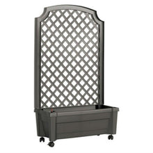 Load image into Gallery viewer, Indoor/Outdoor Grey Polypropylene Self Watering Planter with Trellis on Wheels