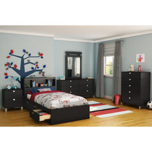 Load image into Gallery viewer, Twin-size Bookcase Headboard in Black Finish - Modern Design
