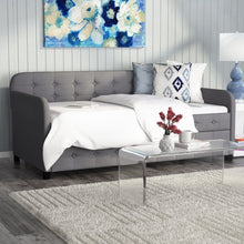 Load image into Gallery viewer, Gray Tufted Polyester Linen Twin Daybed with Trundle