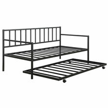 Load image into Gallery viewer, Twin size Black Metal Daybed with Roll-out Trundle Bed Frame