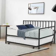 Load image into Gallery viewer, Twin size Black Metal Daybed with Roll-out Trundle Bed Frame