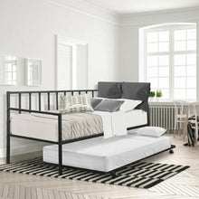 Load image into Gallery viewer, Twin size Black Metal Daybed with Roll-out Trundle Bed Frame