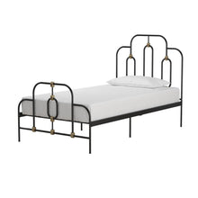 Load image into Gallery viewer, Twin size Farmhouse Adjustable Height Platform Bed in Black Gold Metal Finish