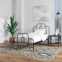 Load image into Gallery viewer, Twin size Farmhouse Adjustable Height Platform Bed in Black Gold Metal Finish