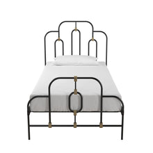 Load image into Gallery viewer, Twin size Farmhouse Adjustable Height Platform Bed in Black Gold Metal Finish