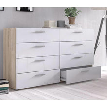 Load image into Gallery viewer, White Modern Bedroom 8-Drawer Double Dresser with Oak Finish Sides and Top