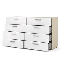 Load image into Gallery viewer, White Modern Bedroom 8-Drawer Double Dresser with Oak Finish Sides and Top