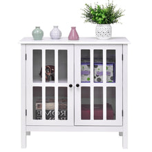 Load image into Gallery viewer, White Wood Sideboard Buffet Cabinet with Glass Panel Doors
