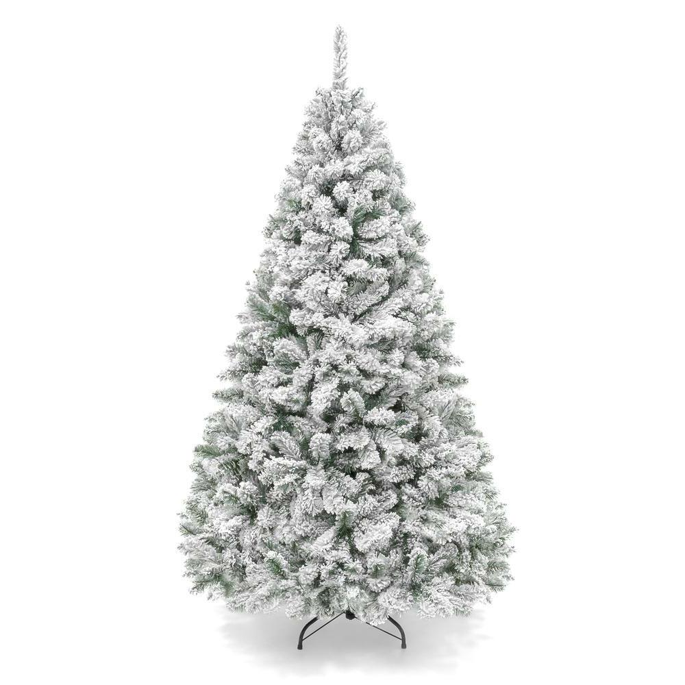 6 Foot Easy Set Up Snow Flocked Faux Pine Christmas Tree with Metal Stand