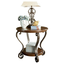 Load image into Gallery viewer, Accent End Table Nightstand in Brown Wood with Scrolling Metal Legs
