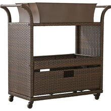 Load image into Gallery viewer, Outdoor Sturdy Resin Wicker Serving Bar Cart with Tray Brown Rattan
