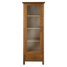 Load image into Gallery viewer, Oak Finish Linen Tower Glass Door Bathroom Storage Cabinet w/ Drawer
