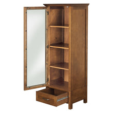 Load image into Gallery viewer, Oak Finish Linen Tower Glass Door Bathroom Storage Cabinet w/ Drawer
