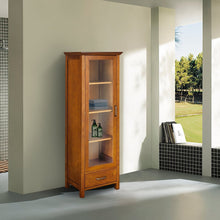 Load image into Gallery viewer, Oak Finish Linen Tower Glass Door Bathroom Storage Cabinet w/ Drawer
