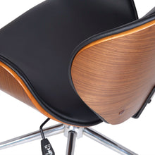 Load image into Gallery viewer, Modern Classic Walnut / Black Faux Leather Office Chair with Curved Seat
