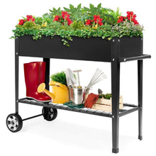 Load image into Gallery viewer, Mobile Black Metal Garden Potting Bench with Push Handle Wheels
