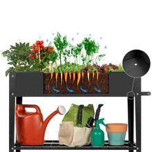 Load image into Gallery viewer, Mobile Black Metal Garden Potting Bench with Push Handle Wheels
