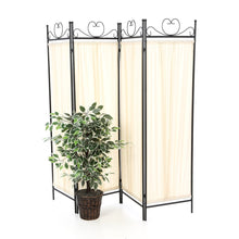 Load image into Gallery viewer, Black Metal 4-Panel Room Divider with Off-White Fabric Screen
