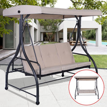 Load image into Gallery viewer, Beige Adjustable 3 Seat Cushioned Porch Patio Canopy Swing Chair
