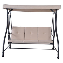 Load image into Gallery viewer, Beige Adjustable 3 Seat Cushioned Porch Patio Canopy Swing Chair
