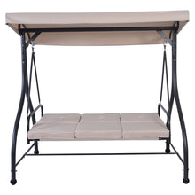 Load image into Gallery viewer, Beige Adjustable 3 Seat Cushioned Porch Patio Canopy Swing Chair
