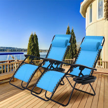 Load image into Gallery viewer, Set of 2 Blue Folding Outdoor Zero Gravity Lounge Chair Recliner
