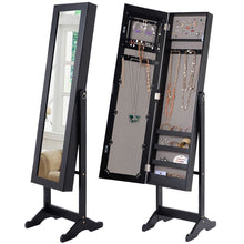 Load image into Gallery viewer, Black Wood Jewelry Storage Cabinet Freestanding Floor Mirror
