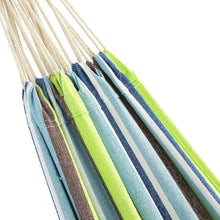 Load image into Gallery viewer, Portable Blue Green Stripe Cotton Hammock with Metal Stand and Carry Case
