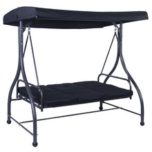 Load image into Gallery viewer, Black Adjustable 3 Seat Cushioned Porch Patio Canopy Swing Chair
