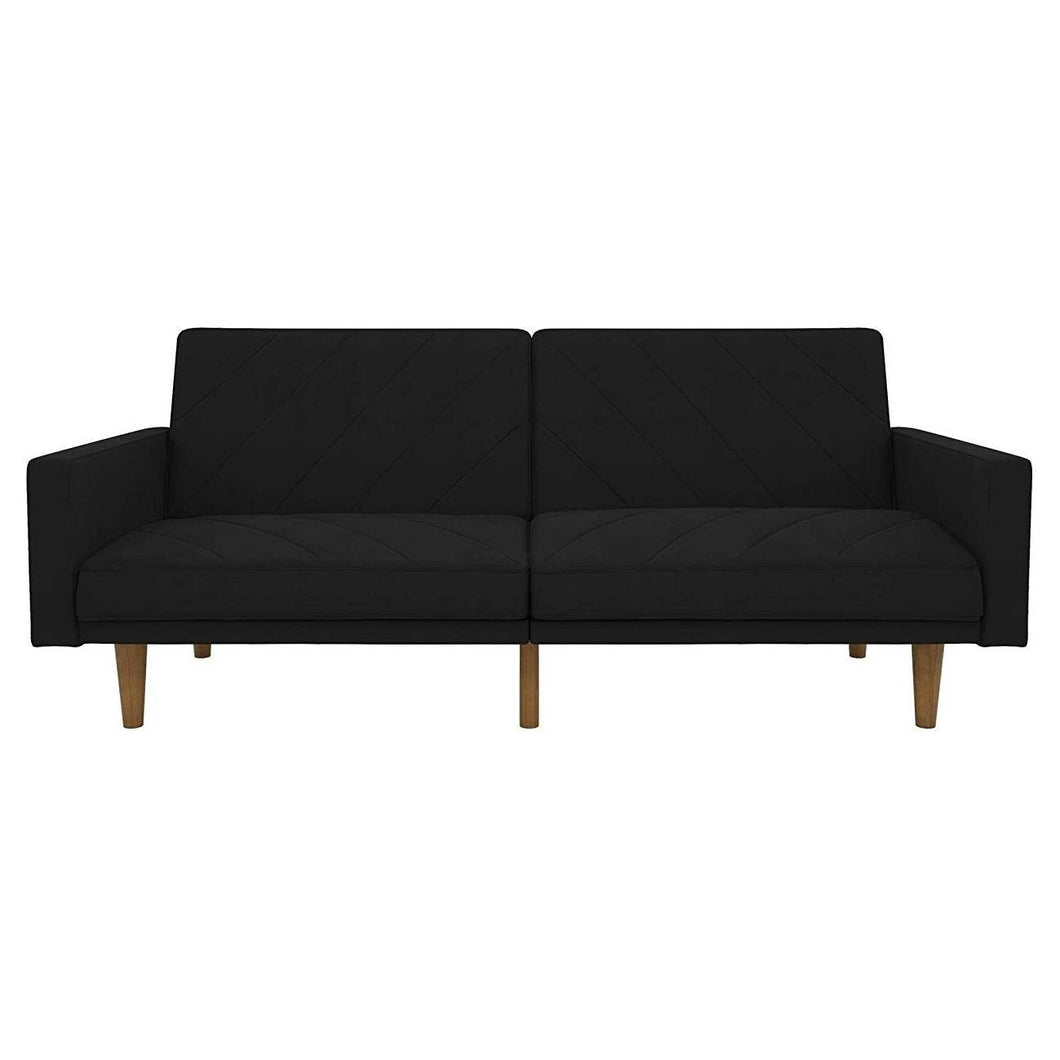 Black Mid-Century Modern Linen Upholstered Sofa Bed with Classic Wood Legs