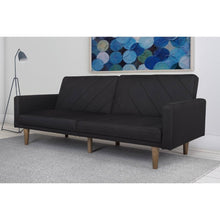 Load image into Gallery viewer, Black Mid-Century Modern Linen Upholstered Sofa Bed with Classic Wood Legs
