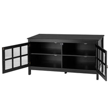 Load image into Gallery viewer, Black Wood Entertainment Center TV Stand with Glass Panel Doors
