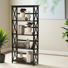 Load image into Gallery viewer, Tall 5-Tier Bookcase in Black Wood Finish
