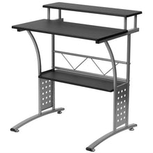 Load image into Gallery viewer, Modern Metal Frame Computer Desk with Black Laminate Top and Raised Shelf
