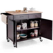 Load image into Gallery viewer, Brown Kitchen Island Storage Cart with Wood Top and Casters
