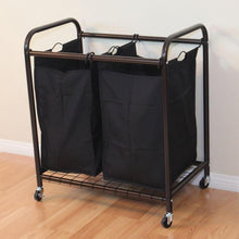 Load image into Gallery viewer, Bronze Laundry Hamper Cart with 2 Black Sorter Bags
