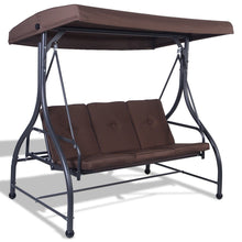 Load image into Gallery viewer, Brown Adjustable 3 Seat Cushioned Porch Patio Canopy Swing Chair
