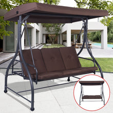Load image into Gallery viewer, Brown Adjustable 3 Seat Cushioned Porch Patio Canopy Swing Chair
