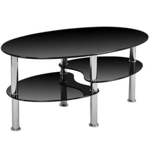 Load image into Gallery viewer, Modern Black Tempered Glass Coffee Table with Bottom Shelf
