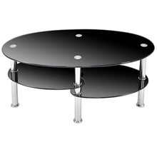 Load image into Gallery viewer, Modern Black Tempered Glass Coffee Table with Bottom Shelf
