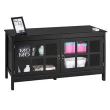 Load image into Gallery viewer, Black Wood TV Stand with Glass Panel Doors for up to 50-inch TV
