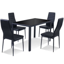 Load image into Gallery viewer, 5 Piece Black Glass Tabletop Dining Set With Soft Leather Chairs
