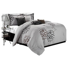 Load image into Gallery viewer, Queen size 8-Piece Comforter Set in Silver Gray Black Brown Floral
