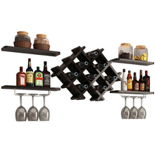 Load image into Gallery viewer, Black 5 Piece Wall Mounted Wine Rack Set with Storage Shelves
