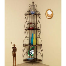 Load image into Gallery viewer, Ornate 4-Tier Metal Corner Bakers Rack Kitchen Dining Shelf
